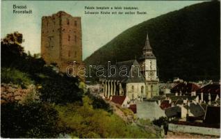 1910 Brassó, Kronstadt, Brasov; Fekete templom a Fehér bástyával. Benkő Ignác kiadása / Schwarze Kirche mit der weißen Bastei / church, bastion tower (EK)