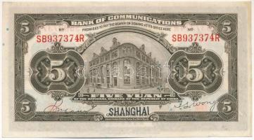 Kína 1914. 5Y "Bank of Communications" T:AU
China 1914. 5 Yuan "Bank of Communicatio...