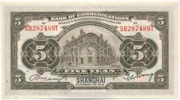 Kína 1914. 5Y "Bank of Communications" T:AU
China 1914. 5 Yuan "Bank of Communicatio...