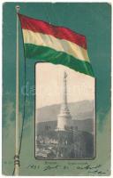 1902 Brassó, Kronstadt, Brasov; Árpád szobor. Magyar zászlós szecessziós litho / statue. Hungarian flag, Art Nouveau, litho (fa)