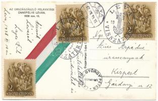1938 Léva, Levice; bevonulás. Guggenberger Lajos kiadása, hátoldalon magyar szalag / entry of the Hu...