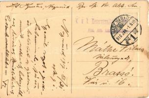 1918 Nagyvárad, Oradea; szobormű a Barátok temploma előtt. Benkő Artur kiadása / statue in front of ...