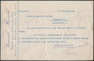 1922 Nyitra, Samuel Fleischl (Fleischl Samu) gabona- és terménykereskedő fejléces üzleti levele, hátoldalán kézzel írt nyugta