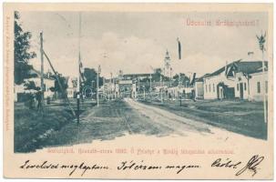 1901 Székelyhíd, Sacueni; Kossuth utca 1890-ben Őfelsége a Király (Ferenc József) látogatása alkalmával. Kohn Sámuel kiadása / street view in 1890, on the occasion of His Majesty (King of Hungary) Franz Joseph&#039;s visit (EK)