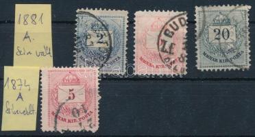 1874 5kr A + 1881 2kr, 5kr és 20kr A