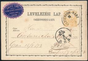 1873 2kr díjjegyes levelezőlap &quot;ESZTERGOM-NÁNA&quot; - Pest