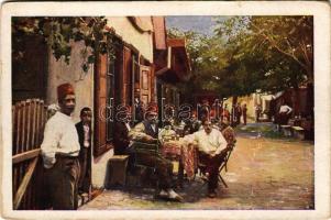 Ada Kaleh, utcai részlet, török kávéház. Művészlevelezőlap M.F.T.R. 6314-1. Klösz műintézet / street view, Turkish café (EK)