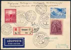 1938 Levelezőlap Esztergom - Budapest hajópostával, továbbítva Budapest - Berlin első expressz légipostával