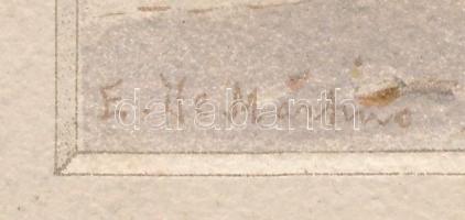 Eduardo de Martino (1838-1912): Csónakok a vízparton. Akvarell, papír, jelezve balra lent. 4,5x7,5 c...