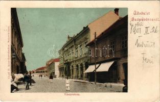 1901 Szászváros, Broos, Orastie; Vásár utca. Graef H. kiadása / street view (EK)