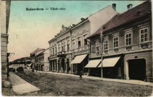 1915 Szászváros, Broos, Orastie; Vásár utca. Weisz Dezső kiadása / street view (szakadás / tear)