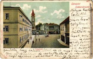 1903 Szászváros, Broos, Orastie; Iskola tér, gyógyszertár. Graef H. kiadása / square, pharmacy (kopott sarkak / worn corners)