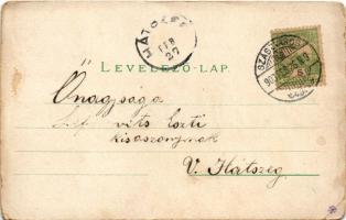 1903 Szászváros, Broos, Orastie; Iskola tér, gyógyszertár. Graef H. kiadása / square, pharmacy (kopo...