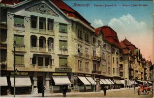 1916 Temesvár, Timisoara; Ferenc József utca, Krayer József üzlete / street view, shops (EK)