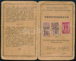 1931 Maléter Pál fényképes igazolványa, csehszlovák igazolvány illetékbélyegekkel