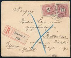 1898 Expressz ajánlott levél 2 x 15kr bélyeggel &quot;BUDAPEST&quot; - Bátorkesz