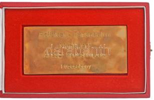 Búza Barna (1910-2010) ~1975. "Béke - Barátság" egyoldalas bronz plakett eredeti tokjában ...