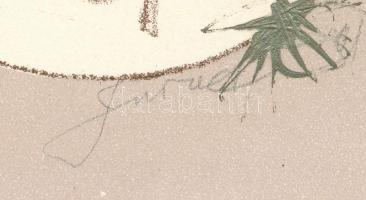 Olvashatatlan jelzéssel: Rózsával, litográfia, papír, lapszéli sérüléssel, 19,5×14 cm