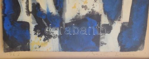 Barta István (1892-1976): Kék-fekete kompozíció. Akvarell, papír, jelzett, üvegezett fakeretben. 29x...