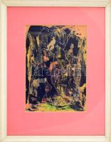 Barta István (1892-1976): Jelek. Vegyes technika, papír, jelzett, üvegezett fakeretben. 30x21 cm