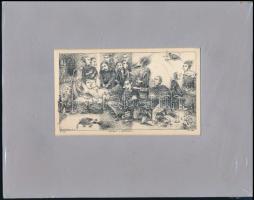 Le-Za Donski jelzéssel: Tengerészek, nyomat, papír, paszpartuban, jelzett a nyomaton, 9×15 cm