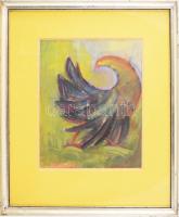 Barta István (1892-1976): Színes madár. Akvarell, papír, jelzett, üvegezett fakeretben. 29x24 cm