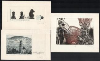Vén Zoltán (1941- ): 7 db ex libris és kisgrafika, vegyes technika, papír, jelzettek, 6x4,5 cm és 15...