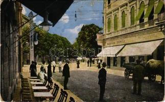 1916 Gorizia, Görz, Gorica; Corso, Caffé Teatro, Banca, Farmacia Kürner / square, cafe, bank, pharmacy (creases)