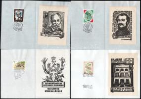 5 db ex libris és kisgrafika, halmozott grafika (grafika, bélyeg, alkalmi bélyegzés), klf. alkotók (Fery Antal, Kékesi László, stb.) és technika, részben jelzett, változó méretben.