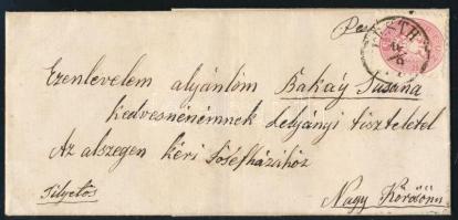 ~1864 Levél 5kr bérmentesítéssel "Silyetős" felirattal "PESTH" - "NAGY KÖRÖS"