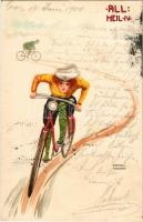 1900 All Heil IV / Kerékpáros hölgy / Lady on bicycle. Art Nouveau litho s: Raphael Kirchner