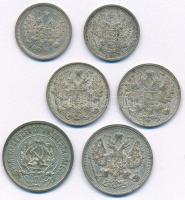 Orosz Birodalom 1887-1917. 10k-20k Ag (5xklf) + Szovjetunió 1923. 20k Ag T:XF,VF
Russian Empire 188...