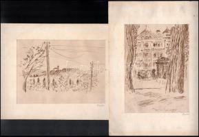 Ágas Ervin (1930-), 3 db egyedi rajz: Utcarészlet, táj és építketés. Klf. technikák, papír, mindegyik jelzett, 14x19 és 21x29 cm közötti méretekben