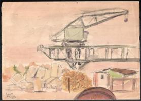 Ágas Ervin (1930-), 3 db egyedi rajz: Utcarészlet, táj és építketés. Klf. technikák, papír, mindegyi...