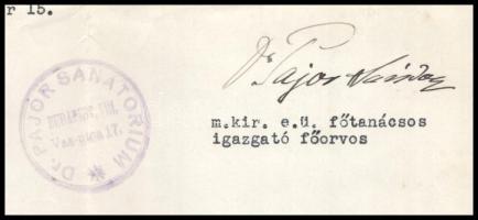 1934 Bp., Dr. Pajor Szanatórium szolgálati bizonyítványa Pajor Sándor (1861-1935) orvos, bőrgyógyász...
