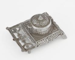 Antik vas kalamáris, üvegbetéttel, sorszámozott, 11x8 cm