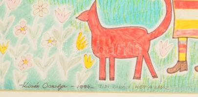 Kovács Orsolya: Égből pottyant mesék illusztráció I. Vegyes technika, papír, jelzett, üvegezett kere...