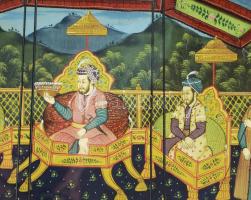 Maharadzsa tanáccsal. Akvarell, papír, üvegezett keretben 24x40 cm, 33x49 cm