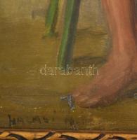 Halasi Horváth István (1904-1994): Cigány legény hegedűvel. Olaj, karton, jelzett. Üvegezett fakeret...