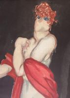 Jelzés nélkül: Díva. Akvarell, papír. Dekoratív üvegezett keretben 36x23 cm