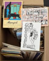 Kb. 700 db MODERN motívum képeslap dobozban, vegyes témában, sok művészeti és üdvözlő / Cca. 700 modern motive postcards in a box, miced topic, mostly art and greetings