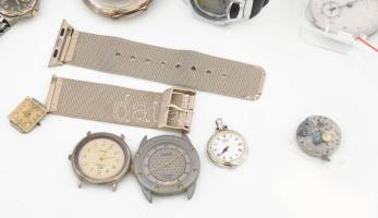 Vegyes óra és alkatrész tétel, benne ezüst (Ag) tokos zsebóra