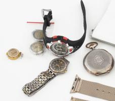 Vegyes óra és alkatrész tétel, benne ezüst (Ag) tokos zsebóra