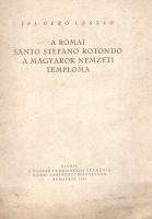 Gerő László, ifj[abb]:  A római Santo Stefano Rotondo, a magyarok nemzeti temploma. Budapest, 1944. Magyar Tudományos Akadémia Római Történeti Bizottsága (Királyi Magyar Egyetemi Nyomda). 120 p. + 2 t. (színes). Folio. Egyetlen kiadás. Gerő László (1905-1995) építész, műemlékvédelmi szakember magyar-olasz nyelvű építészettörténeti munkája. A Római Magyar Akadémián továbbképzett építész Róma egyik legrégebbi bazilikájának épületét írja le, a Szent István vértanú emlékére emelt körtemplomot, a Santo Stefani Rotondo épületét, mely számos magyar emléket is őriz: a templom a magyar pálosok, majd a Collegium Hungaricum kezelésében állt, oldalkápolnájában magyar szentek emlékhelye is megtalálható. A 71-112. oldal között alaprajzokkal elegyített fotómelléklet, a 113. oldaltól a templom feliratainak értelmezése. A kötet színes tábláin Gerő László akvarelljeinek reprodukciója. Példányunk első és utolsó oldalán apró tintafolt. Pamlényi 240. o. Fűzve, enyhén elszíneződött kiadói borítóban. Jó példány.