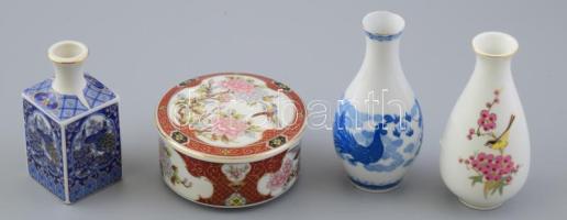 4 db kínai porcelán kis váza és doboz m: 12 cm