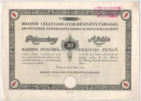 Budapest 1935. "Brassói Cellulose-Gyár-Részvény-Társaság" 10db részvénye egyben, egyenként 30P-ről, német és magyar nyelven bélyegzéssel, szárazpecséttel, szelvényekkel T:F