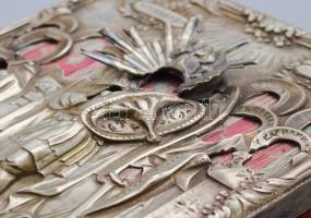 1843, Moszkva, Andrey Antonovich Kovalsky ezüstműves: Szent Mihály ikon ezüst (Ag) oklád. Bársonybev...