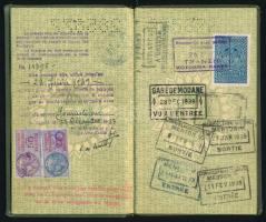 1938-39 Éri-Halász Imre (1900-1945?) író, újságíró, fényképes magyar útlevele, francia vízummal, okm...