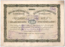 Budapest 1906. "Beocsini Cementgyári Unió Részvénytársaság" részvénye 200K-ról, magyar és ...