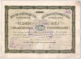 1906 Budapest "Beocsini Cementgyári Unió Részvénytársaság" részvénye 200K-ról, magyar és n...